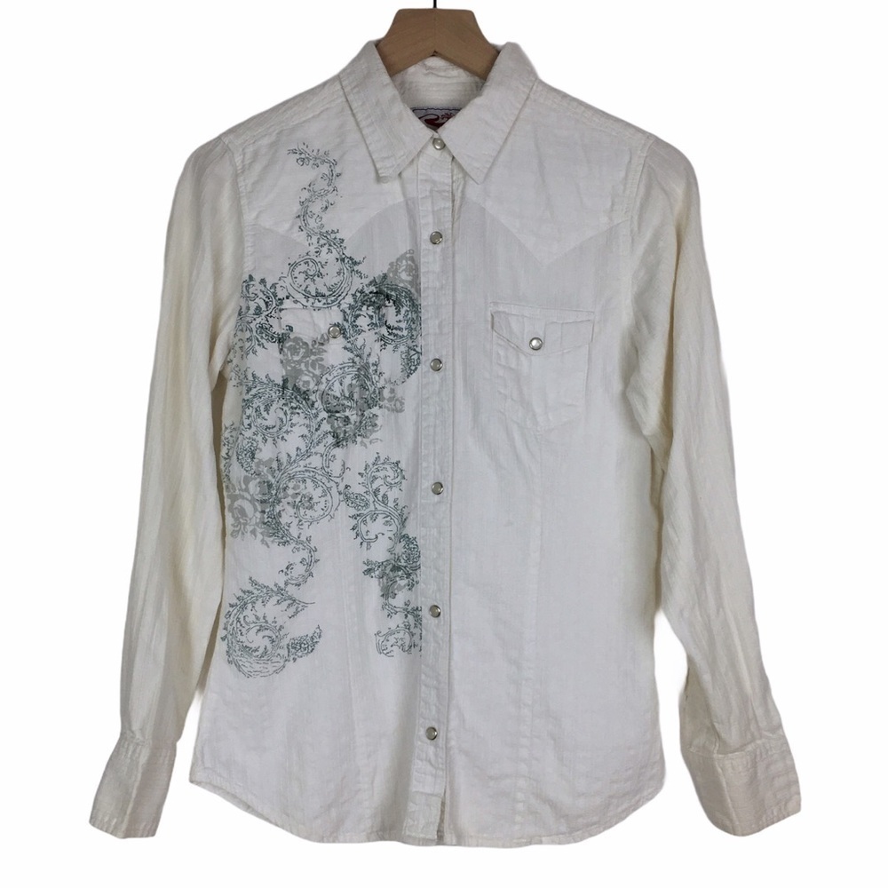 ROPER Shirt Pearl Snap Western Floral Rodeo Vintage Wash Equestrian Size Small